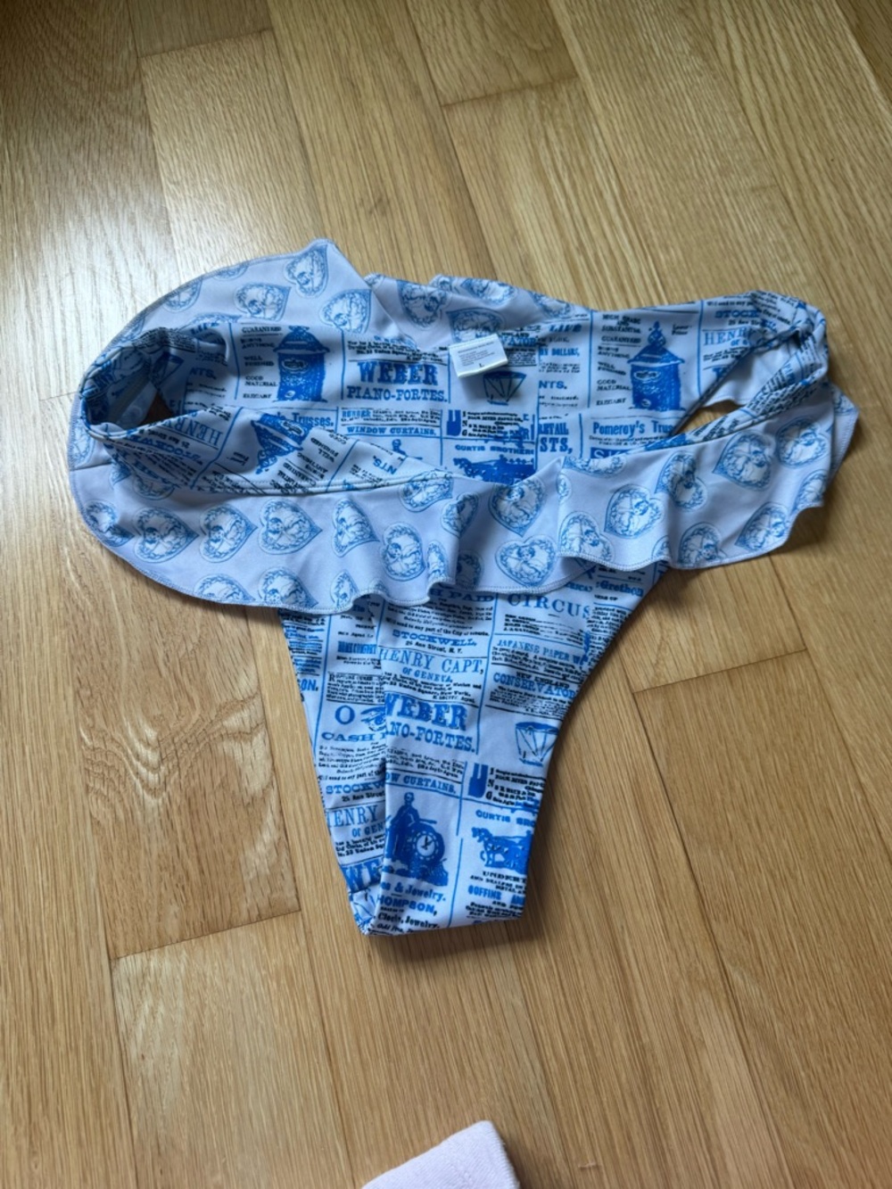 Strawberry Milk Mob Blue and White Printed Bikini Bottom